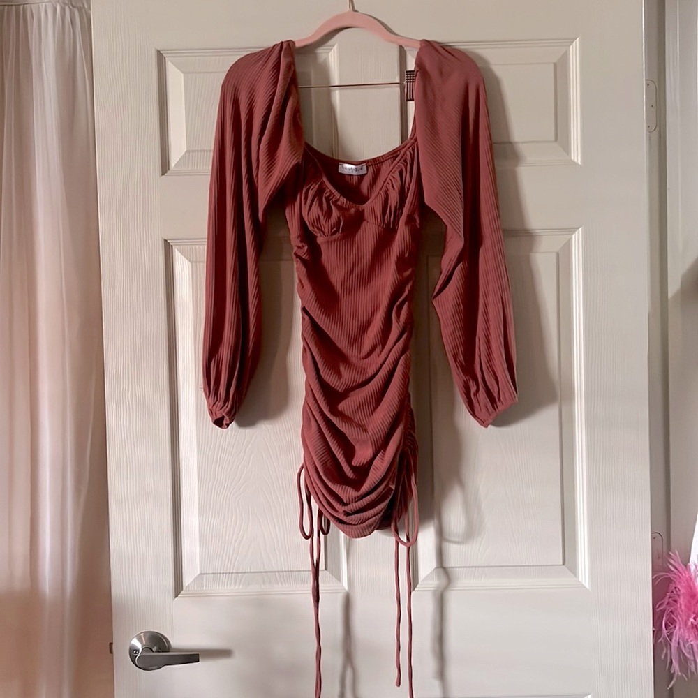 Vestique Ribbed Rust Mini Dress